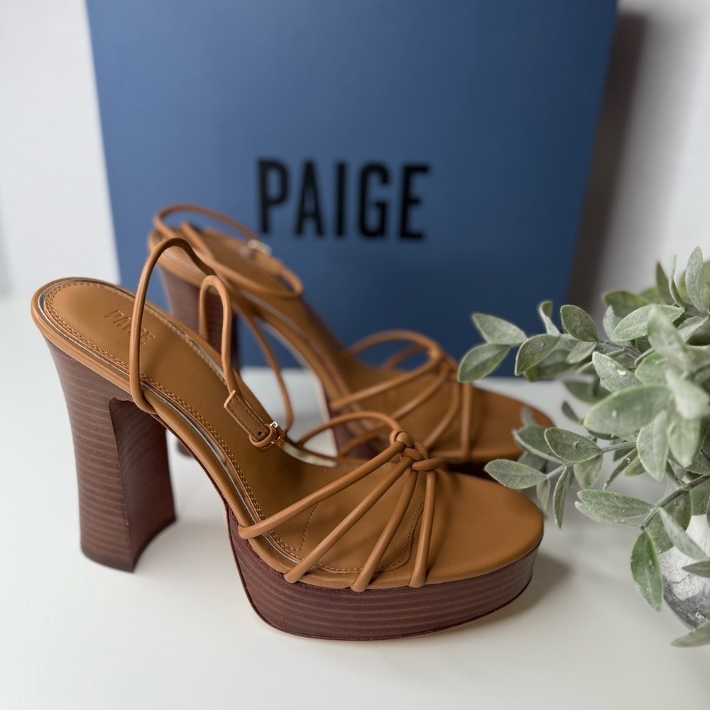 Paige Hailey Platform Sandal in Cognac Leather Size 10 NWT Strappy Euro Summer - Picture 4 of 15